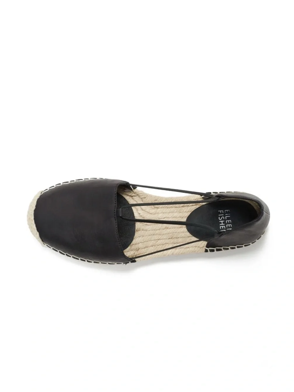 Eileen Fisher Lee Washed Black Leather Espadrille Flats Size 9